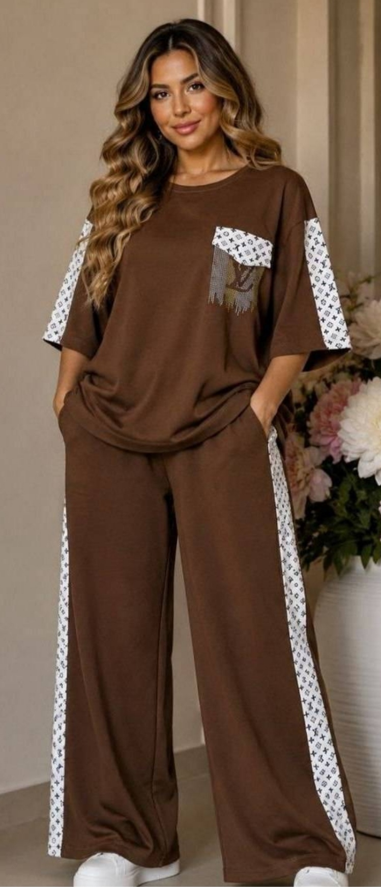 ست تیشرت شلوار زنانه ال وی نگین دار